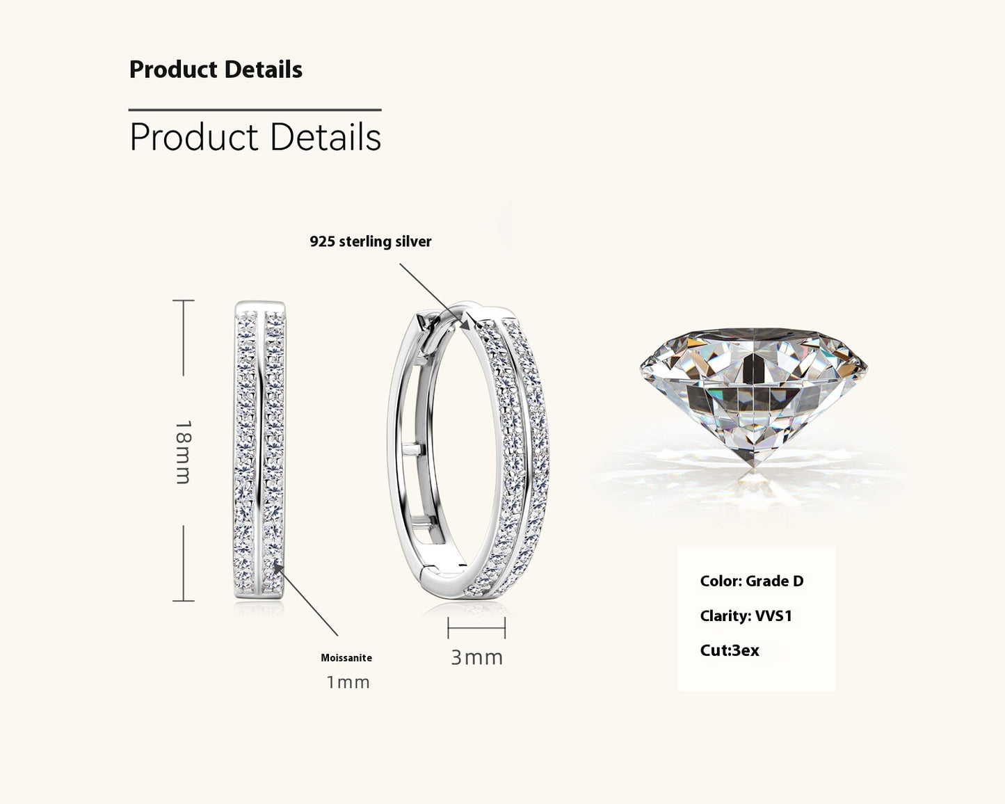 All-matching Moissanite Ear Ring Women's Fashion Twist