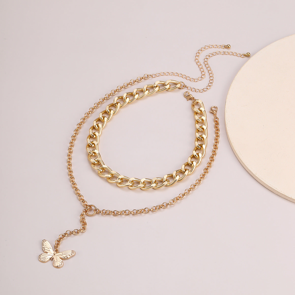 Harajuku Hardware Girls Female Short Butterfly Double Layered Thick Chain Combination Clavicle Necklace