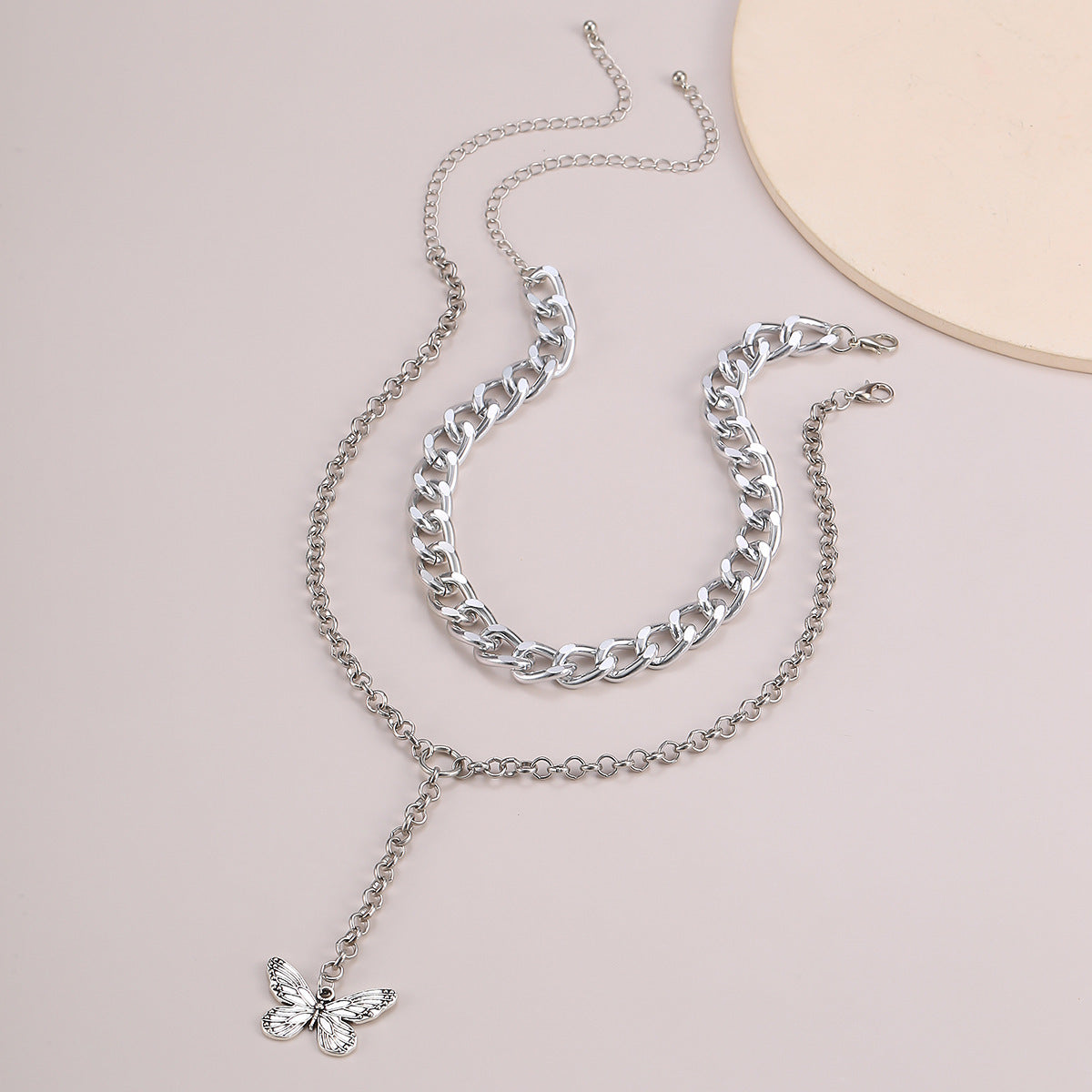 Harajuku Hardware Girls Female Short Butterfly Double Layered Thick Chain Combination Clavicle Necklace