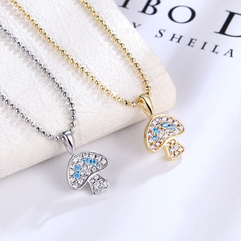 Fashion Personality Mushroom Micro-inlaid Zircon Girls Simple Short Clavicle Necklace Necklace Women