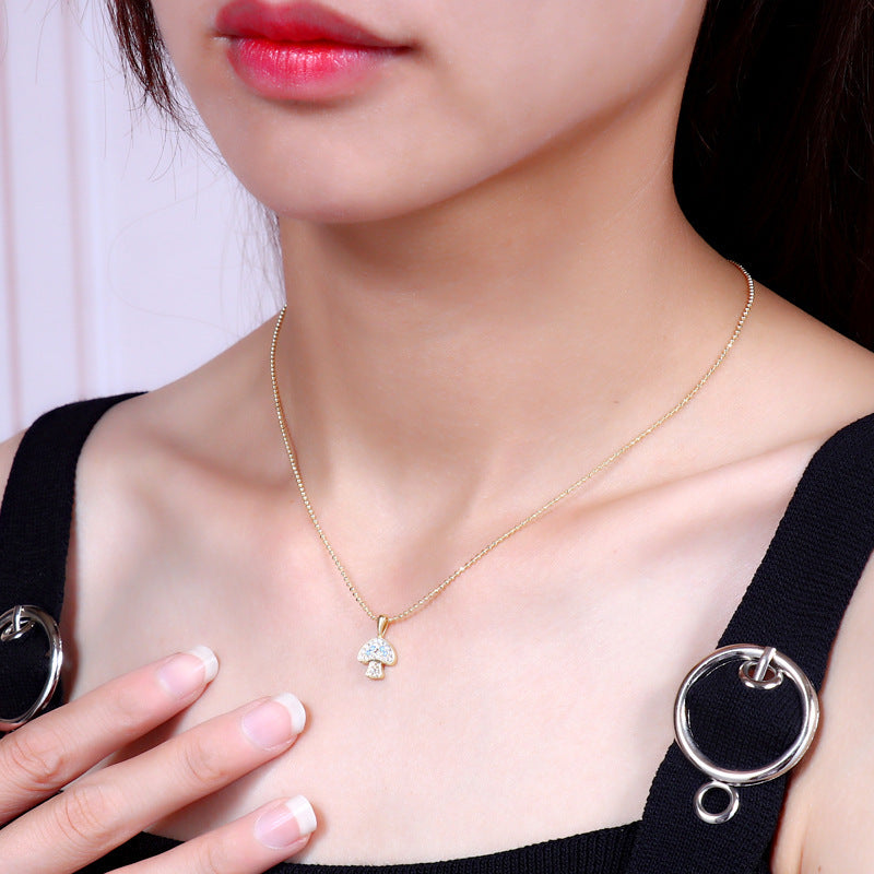 Fashion Personality Mushroom Micro-inlaid Zircon Girls Simple Short Clavicle Necklace Necklace Women