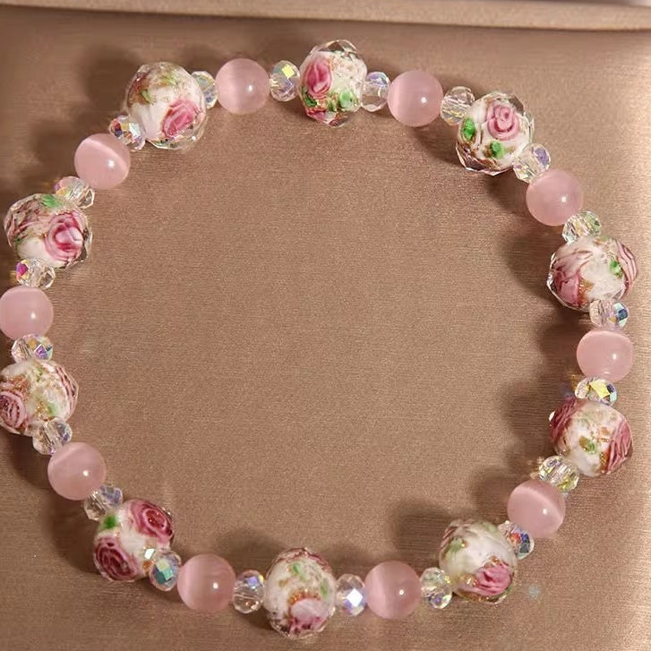 Crystal Colored Glazing Bead Bracelet Female Light Luxury Minority High Sense Opal
