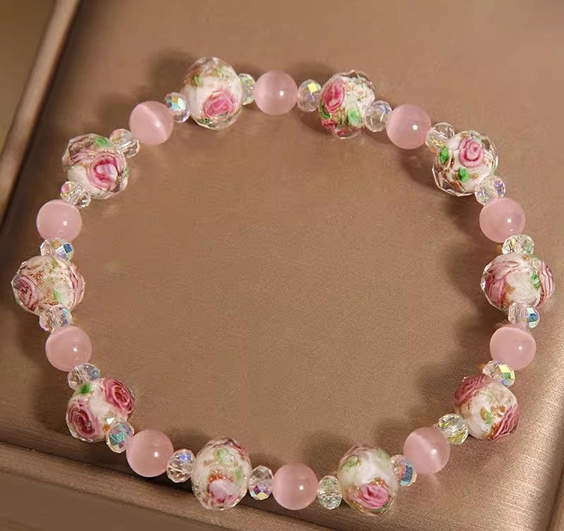 Crystal Colored Glazing Bead Bracelet Female Light Luxury Minority High Sense Opal