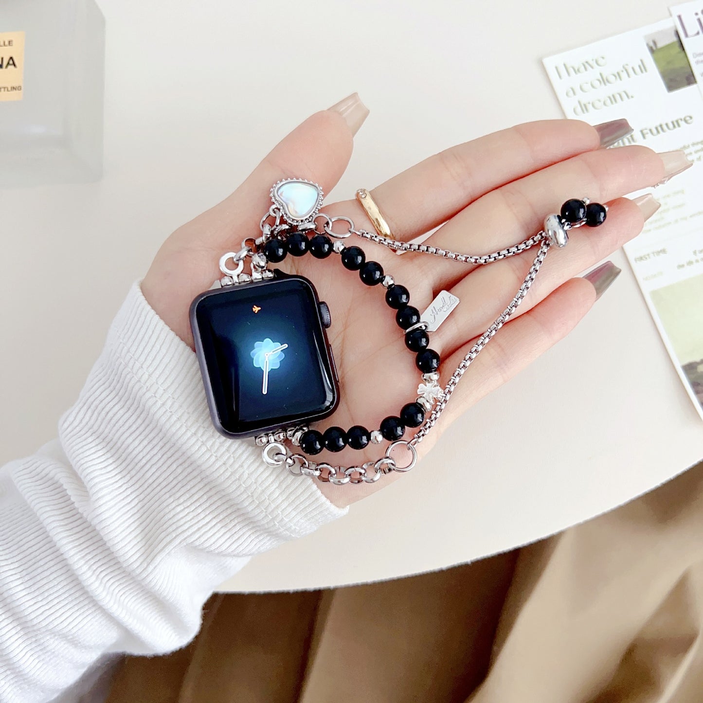 Laser Colorful Love Painted Bead Necklace Shoushan Stone Girls Bracelet Watch Strap