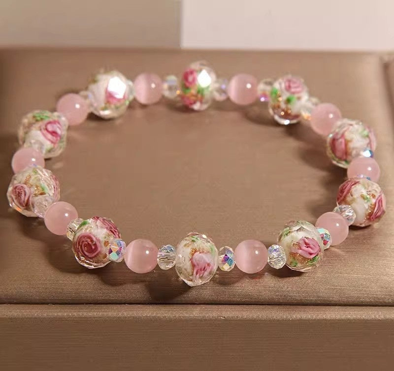 Crystal Colored Glazing Bead Bracelet Female Light Luxury Minority High Sense Opal