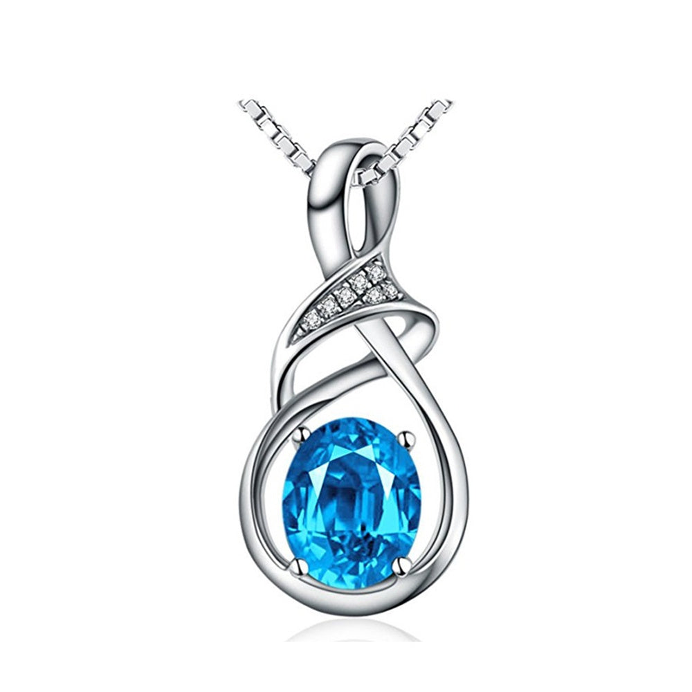 S925 Sterling Silver Fashion Girls Sapphire Necklace Pendant