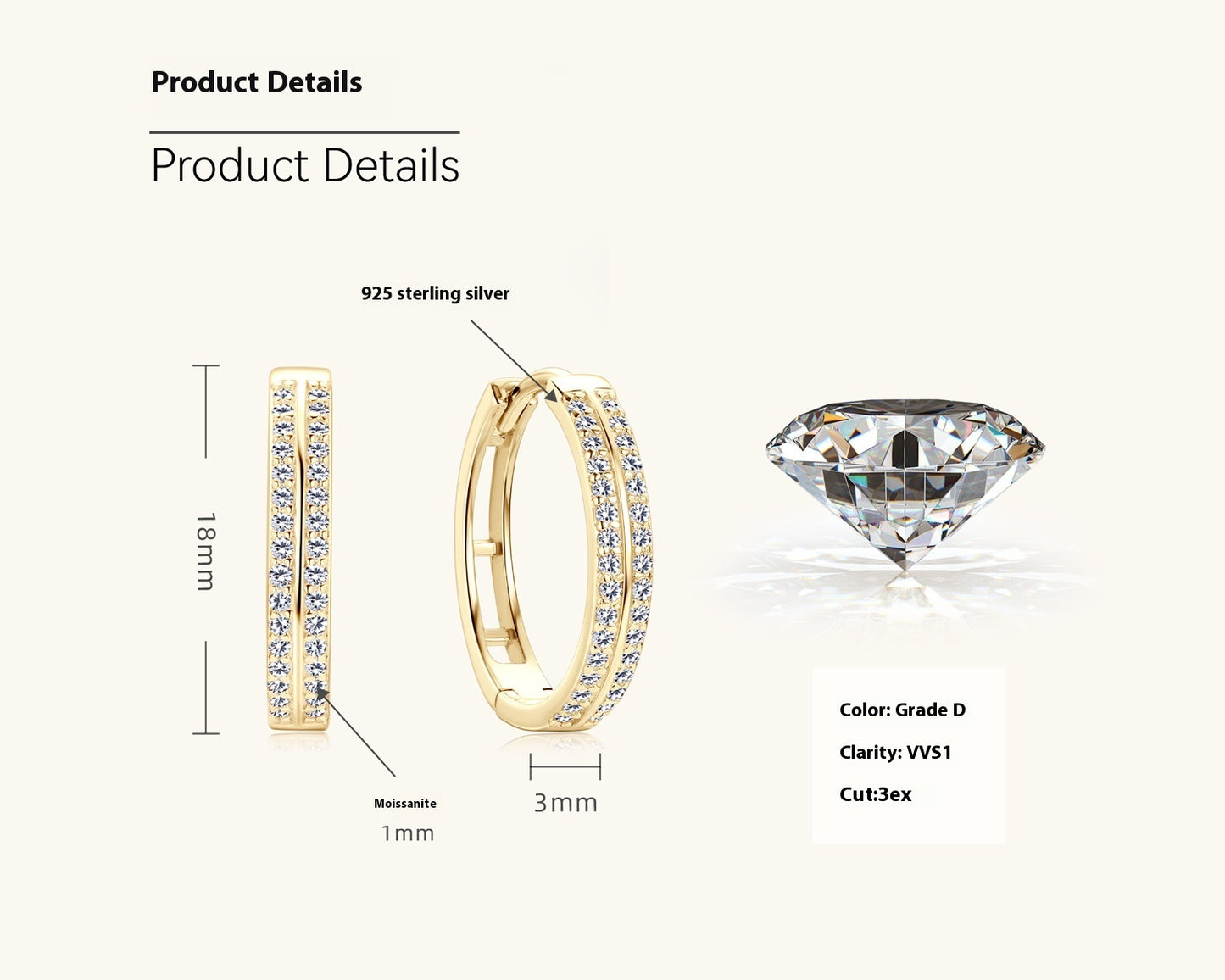 All-matching Moissanite Ear Ring Women's Fashion Twist